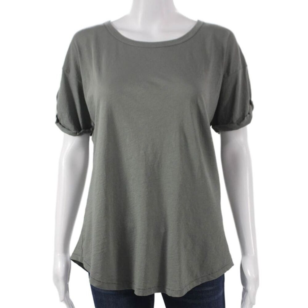 John Patrick Women Basic Green Cotton Round Neck Short Sleeve T-Shirt Size M